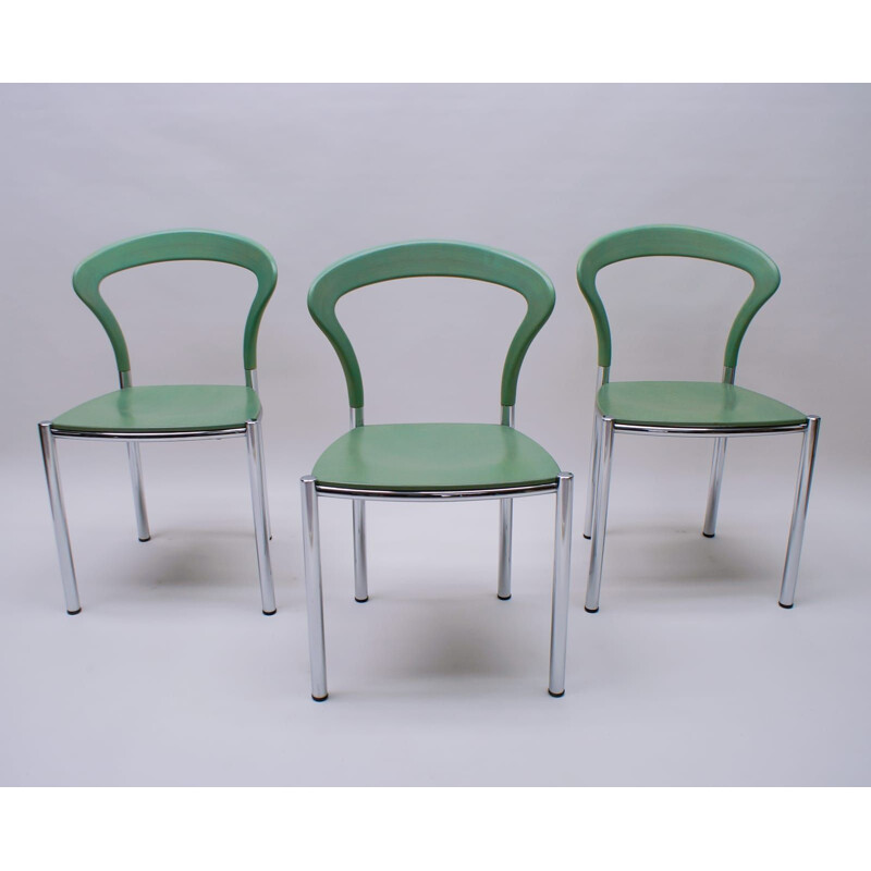 Ensemble de 3 chaises vintage vert menthe de Kusch + Co, 1990
