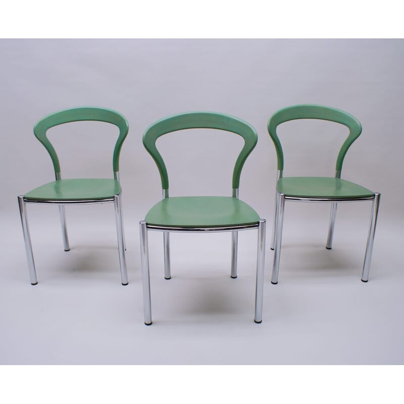 Conjunto de 3 cadeiras verdes de hortelã vintage da Kusch Co, 1990