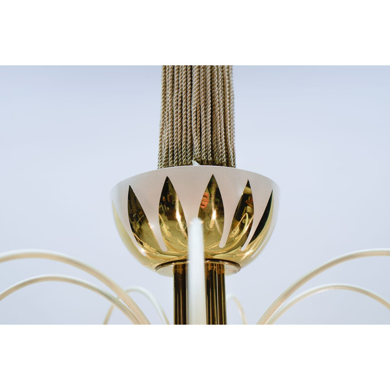 Pair of vintage 7 arms brass chandeliers by Vereinigten Werkstätten, Germany 1960