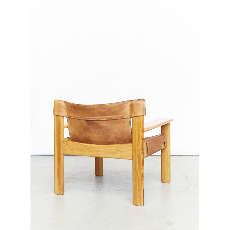Cadeira de braços Natura vintage em pinho e couro por Karin Mobring para Ikea, 1970