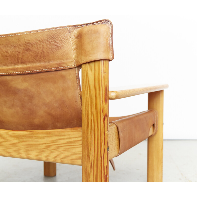 Cadeira de braços Natura vintage em pinho e couro por Karin Mobring para Ikea, 1970
