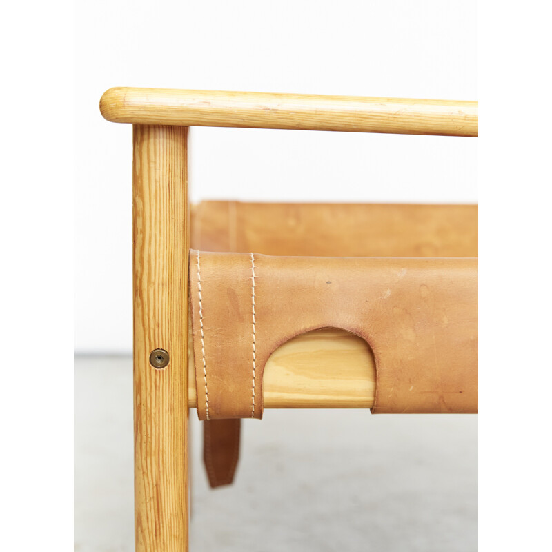 Vintage Natura pine and leather armchair by Karin Mobring for Ikea, 1970