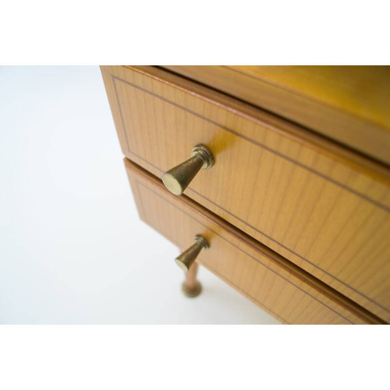 Pair of vintage brass and wood bedside tables, Italy 1950