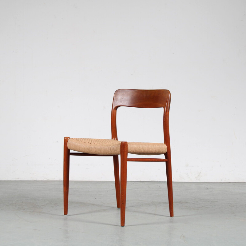 Set of 6 vintage teak dining chairs by Moller, Denmark 1950s