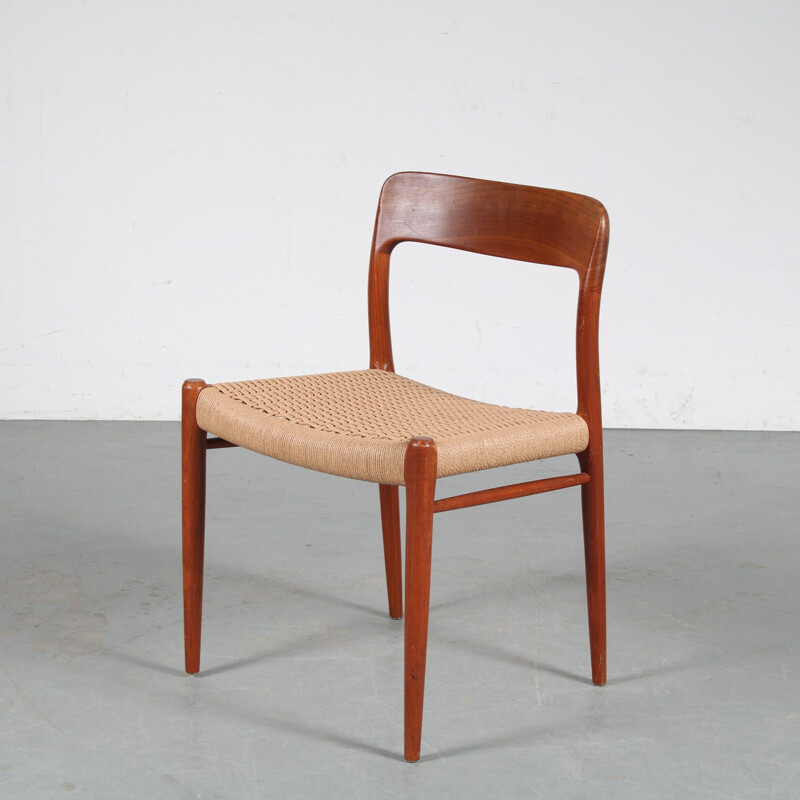 Set of 6 vintage teak dining chairs by Moller, Denmark 1950s