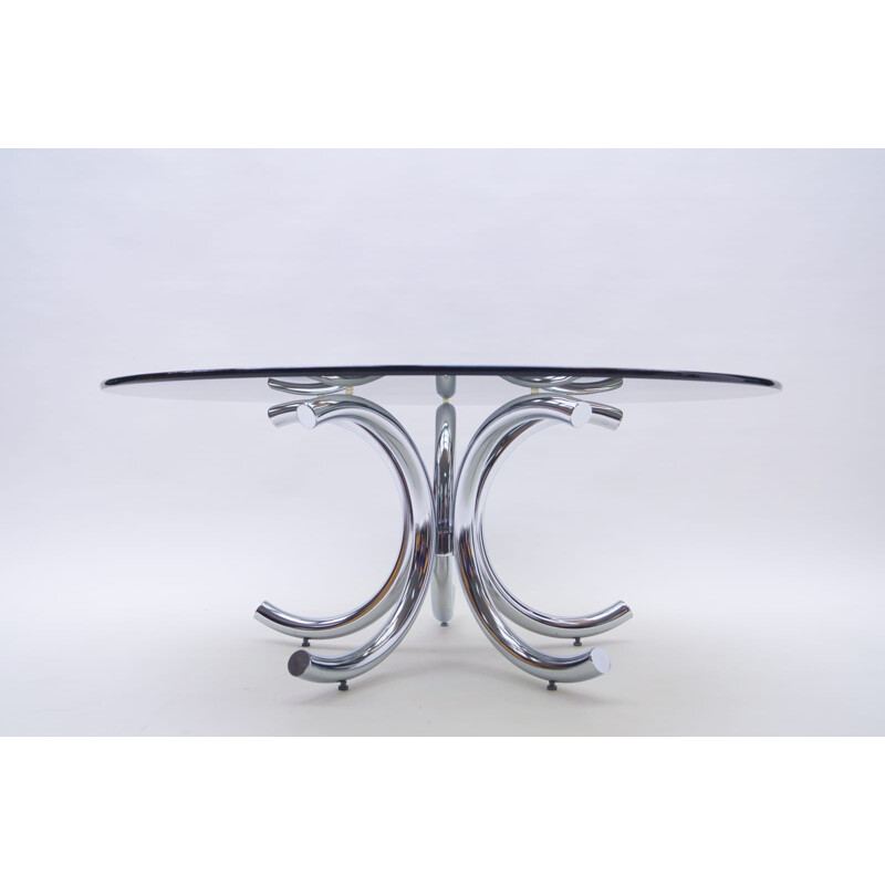 Round vintage coffee table in chrome and smoked glass, 1970