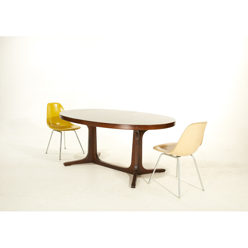 Table ovale vintage Baumann avec 2 rallonges en orme, 1960-1970