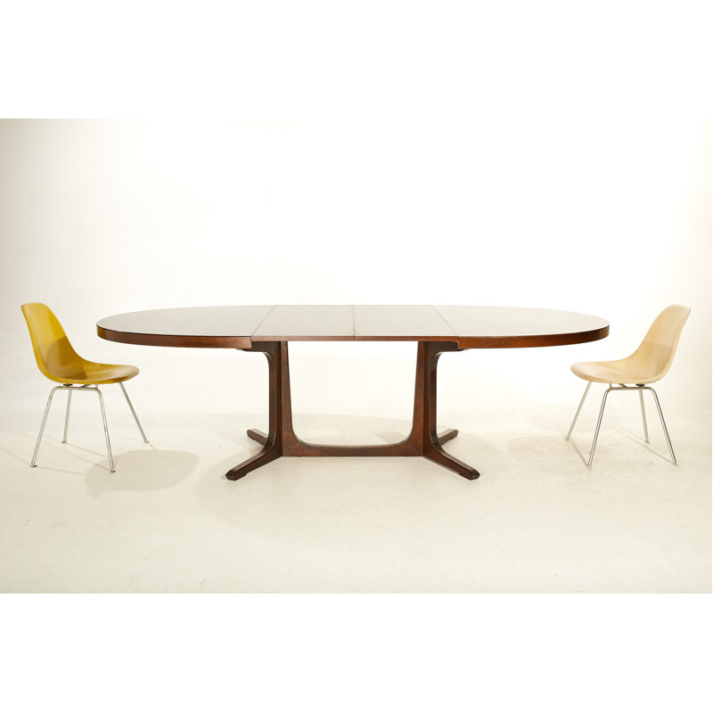 Table ovale vintage Baumann avec 2 rallonges en orme, 1960-1970