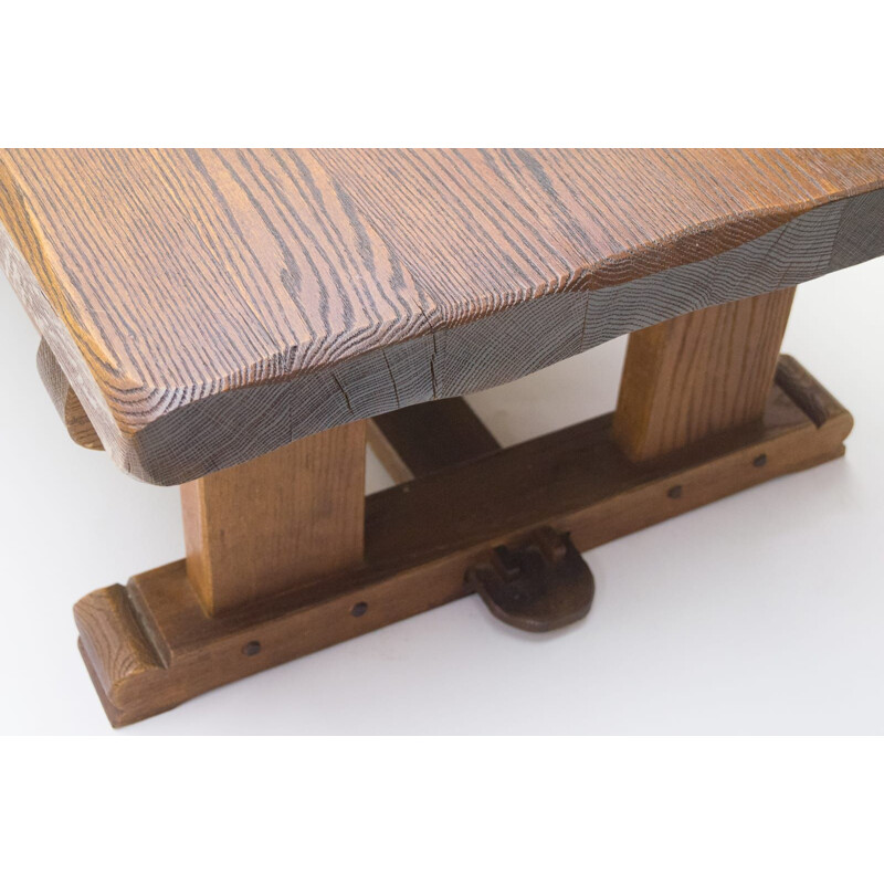 Table basse vintage rustique en bois de chêne, France 1960
