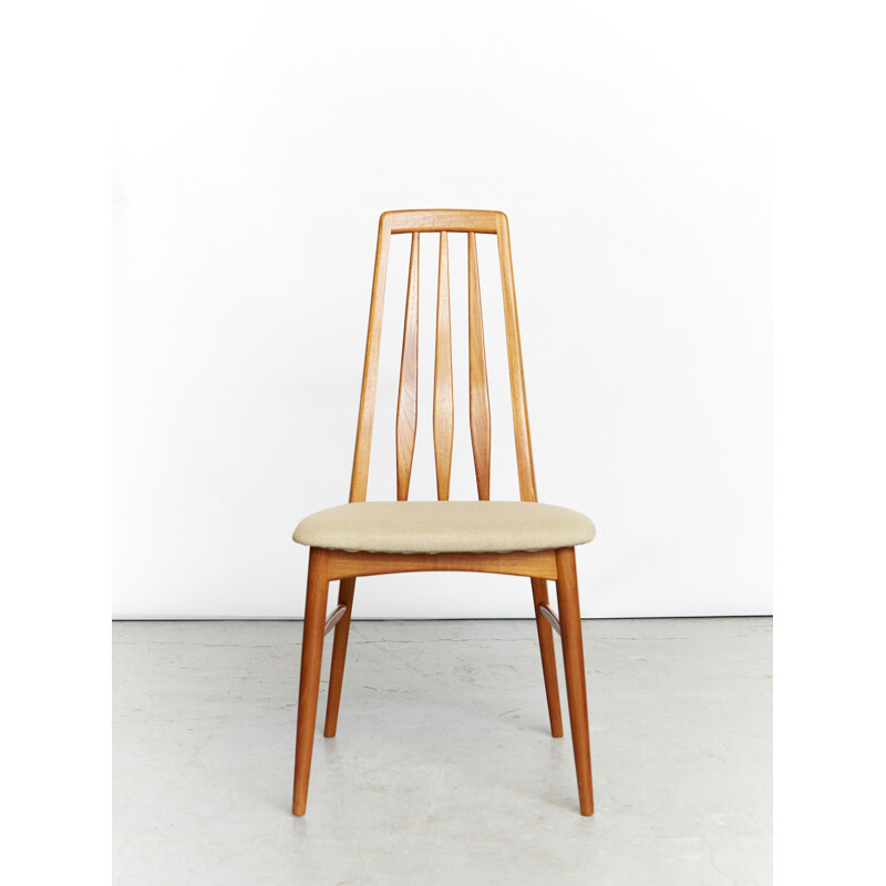 Danish vintage Eva teak and wool dining chair by Niels Koefoed for Hornslet Møbelfabrik