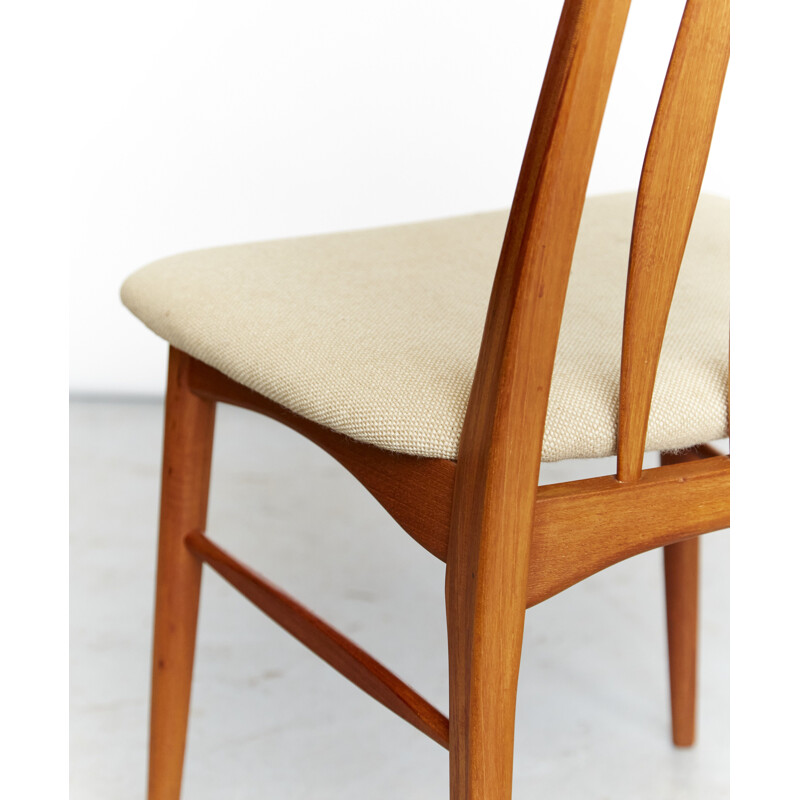 Danish vintage Eva teak and wool dining chair by Niels Koefoed for Hornslet Møbelfabrik