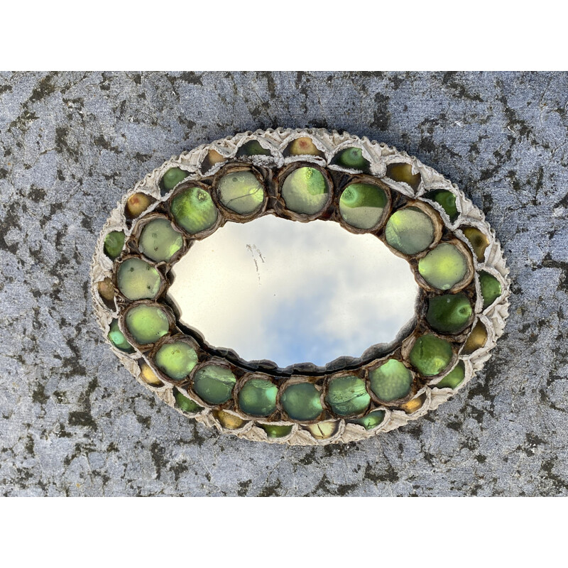 Vintage mirror in talosel and glass cabochons, 1960
