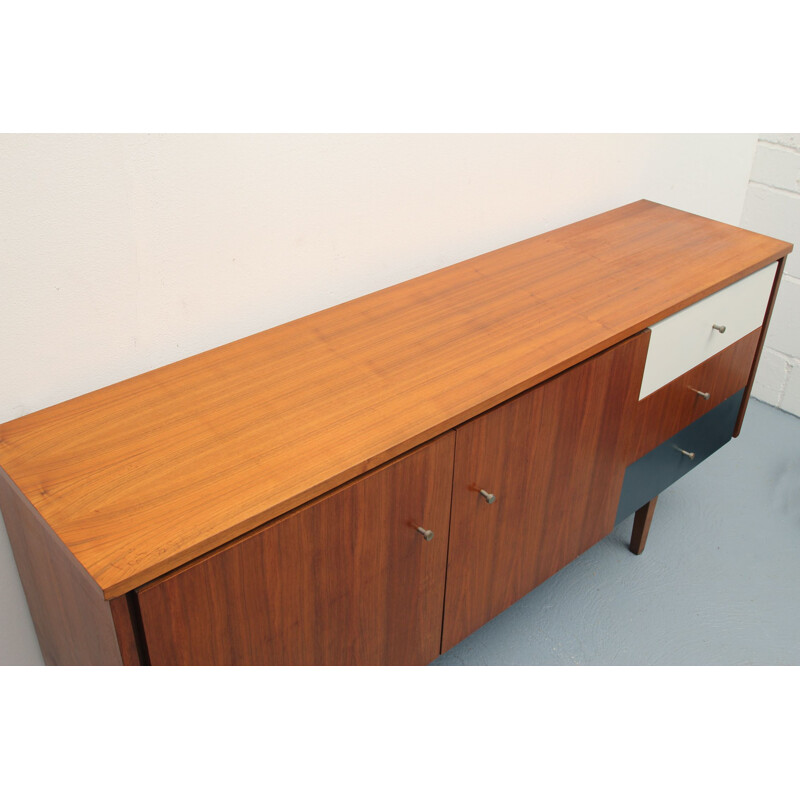 Vintage sideboard in walnut with 2 drawers lacquered in white and grey, 1960s