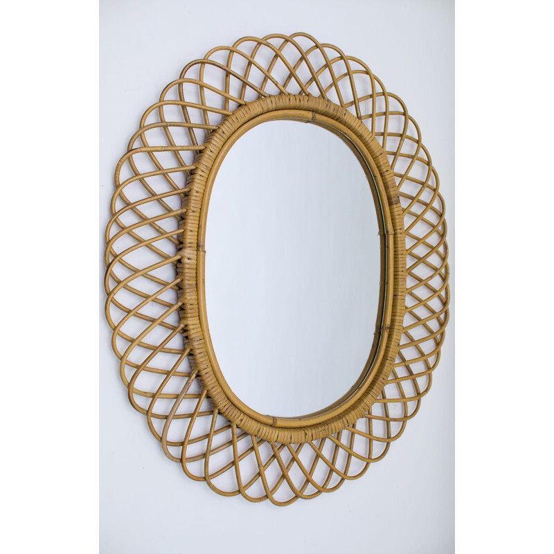 Vintage Italian oval bamboo mirror, 1960s