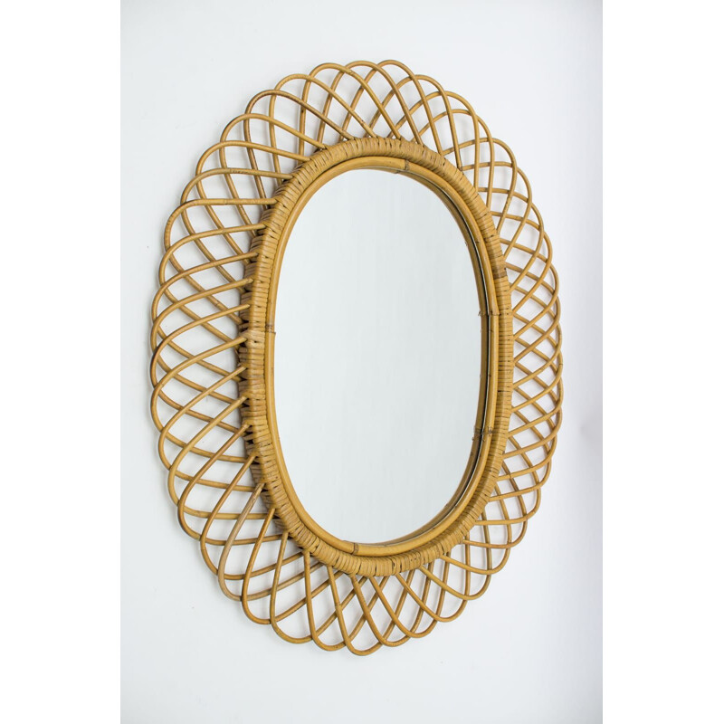 Vintage Italian oval bamboo mirror, 1960s