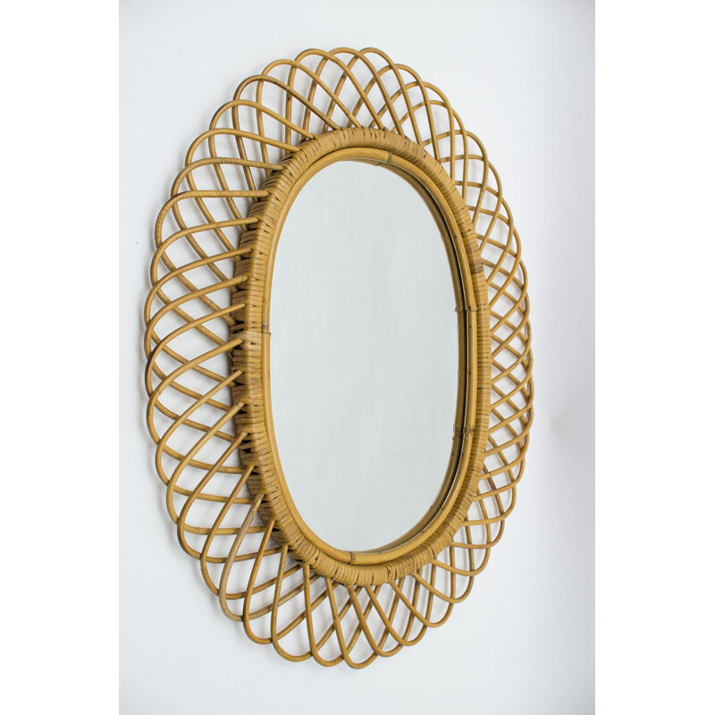 Vintage Italian oval bamboo mirror, 1960s