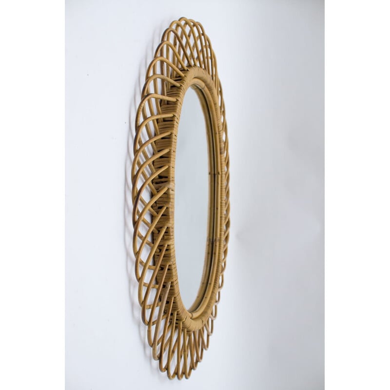 Vintage Italian oval bamboo mirror, 1960s