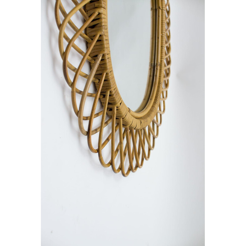 Vintage Italian oval bamboo mirror, 1960s