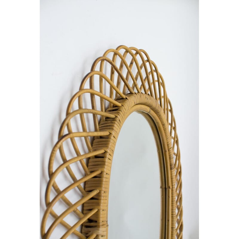 Miroir ovale vintage italien en bambou, 1960