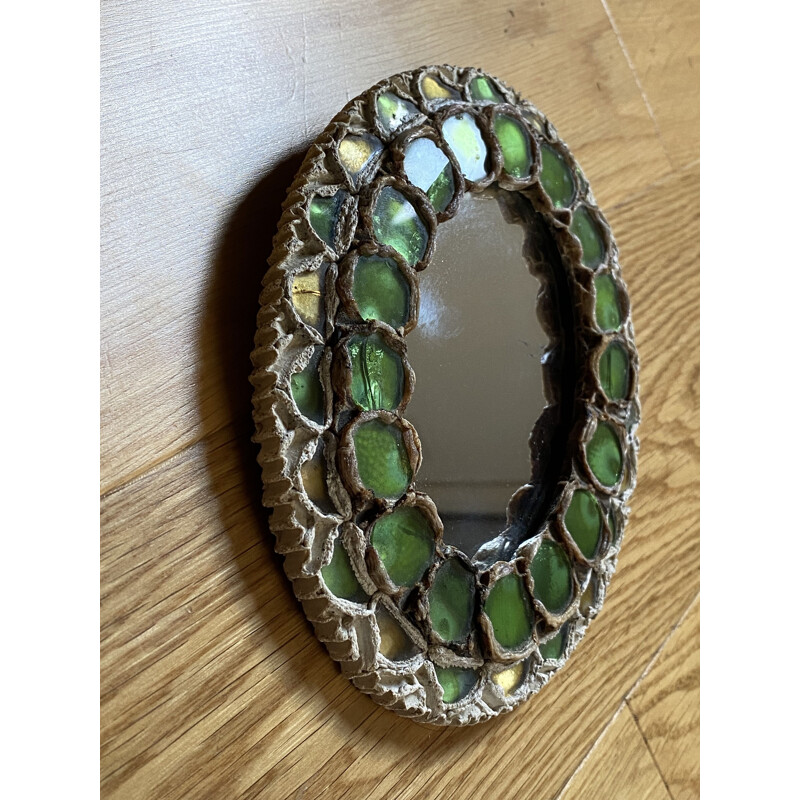 Vintage mirror in talosel and glass cabochons, 1960