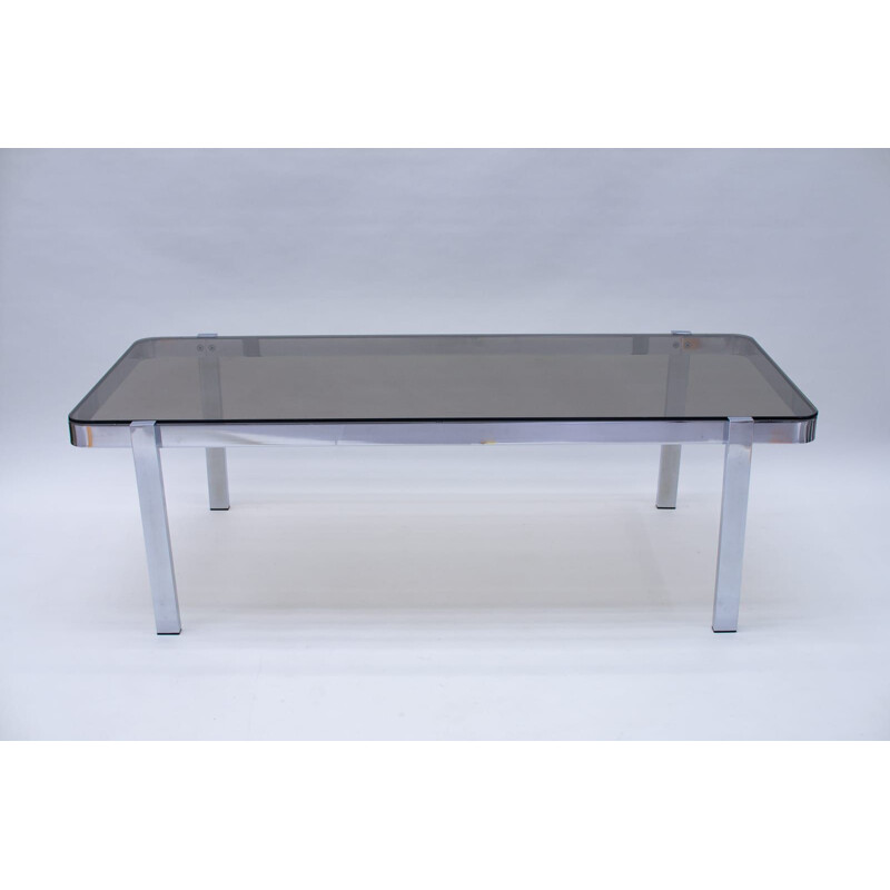 Vintage coffee table in chrome and smoked glass, 1970