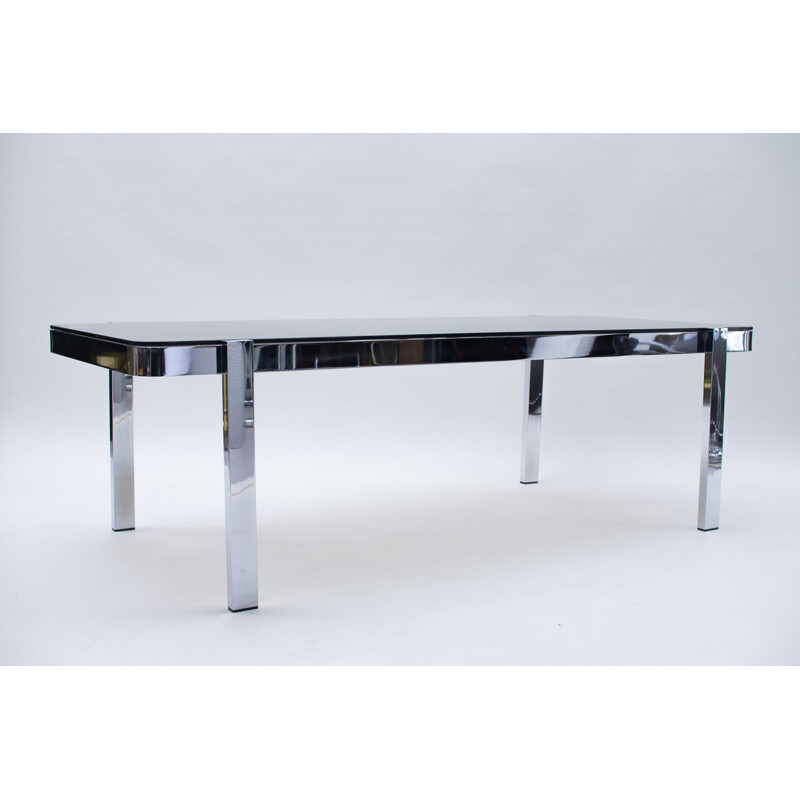 Vintage coffee table in chrome and smoked glass, 1970