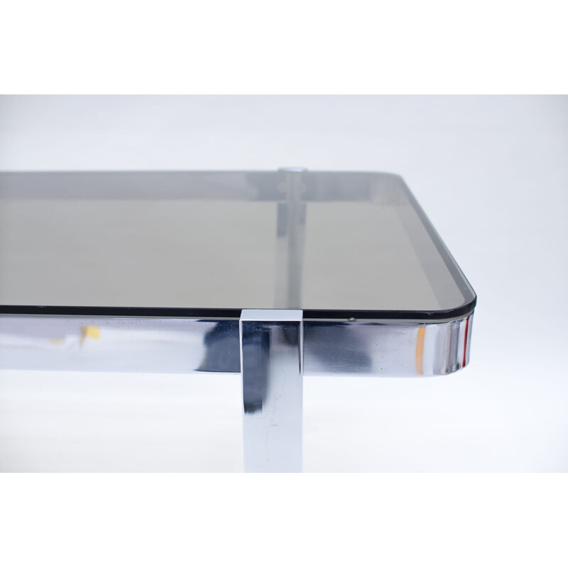 Vintage coffee table in chrome and smoked glass, 1970