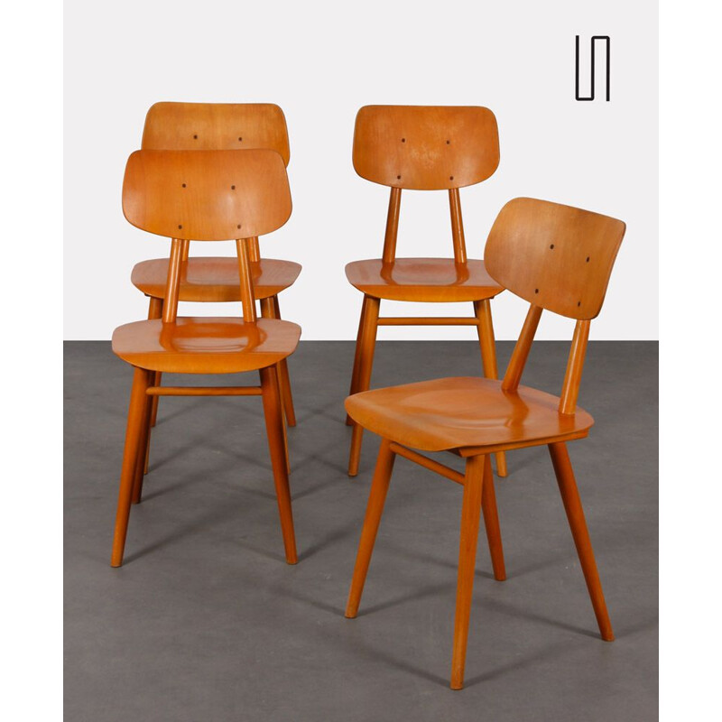 Ensemble de 4 chaises vintage en bois par Ton, 1960