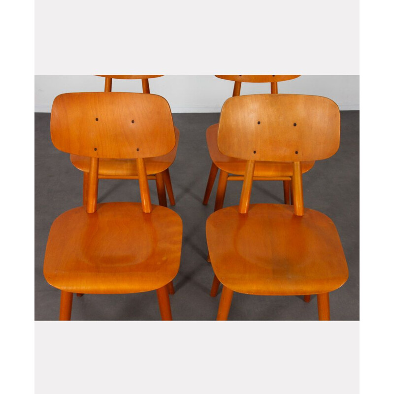 Ensemble de 4 chaises vintage en bois par Ton, 1960