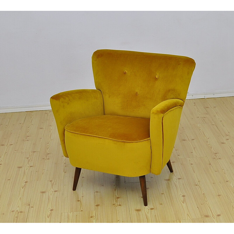 Mid-century yellow velvet armchair, 1960s