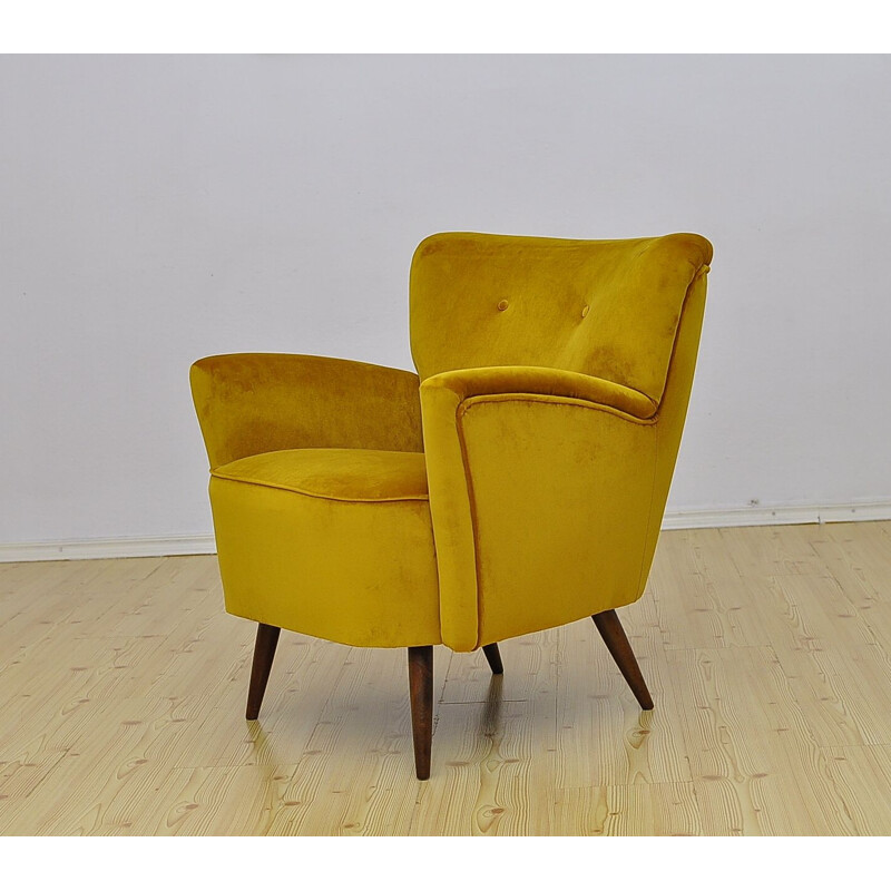 Mid-century yellow velvet armchair, 1960s