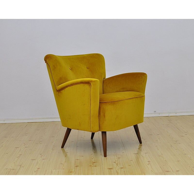 Mid-century yellow velvet armchair, 1960s