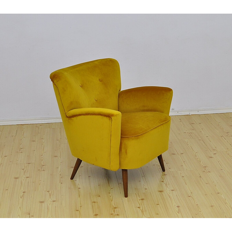 Mid-century yellow velvet armchair, 1960s