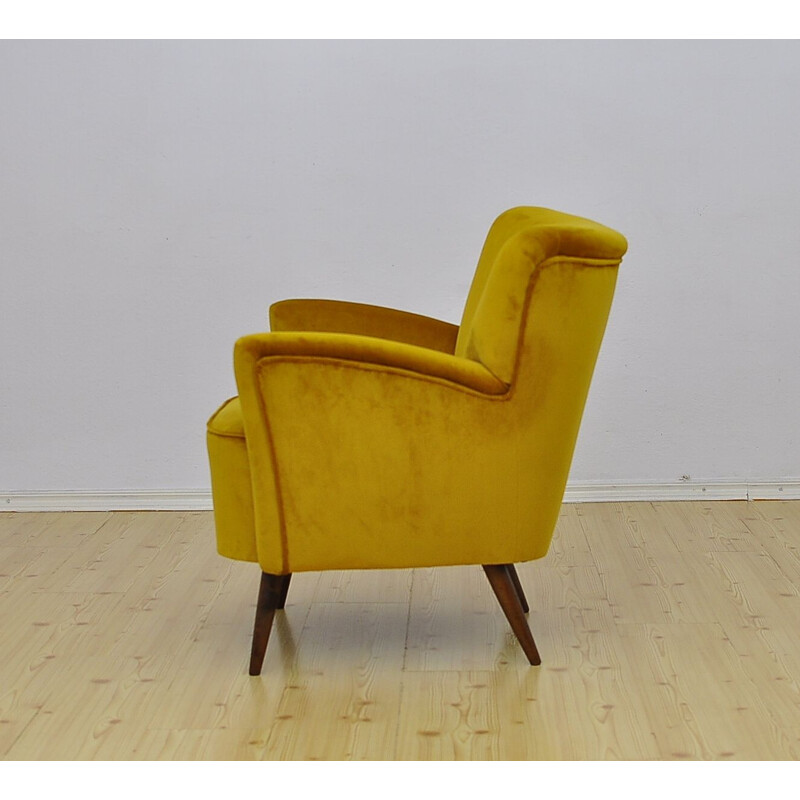 Mid-century yellow velvet armchair, 1960s