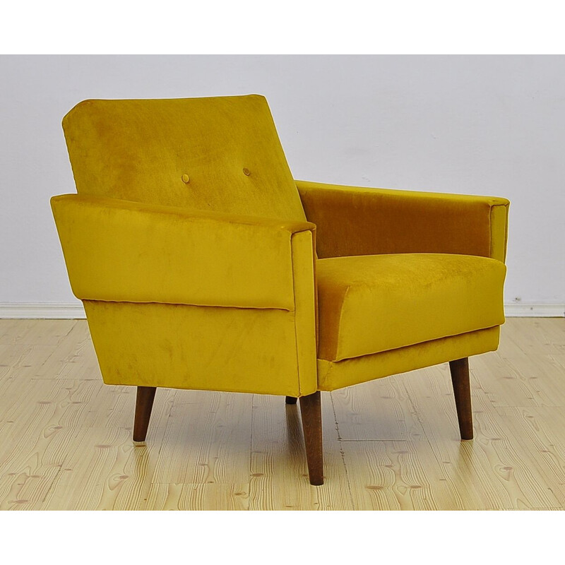 Mid-century yellow velvet armchair, 1960s