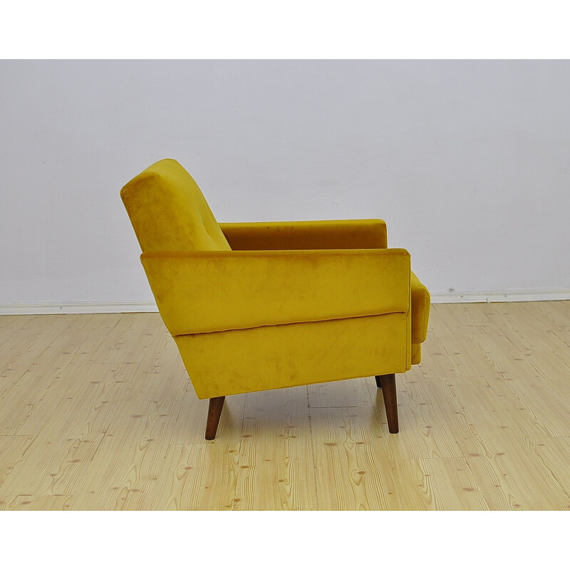 Mid-century yellow velvet armchair, 1960s