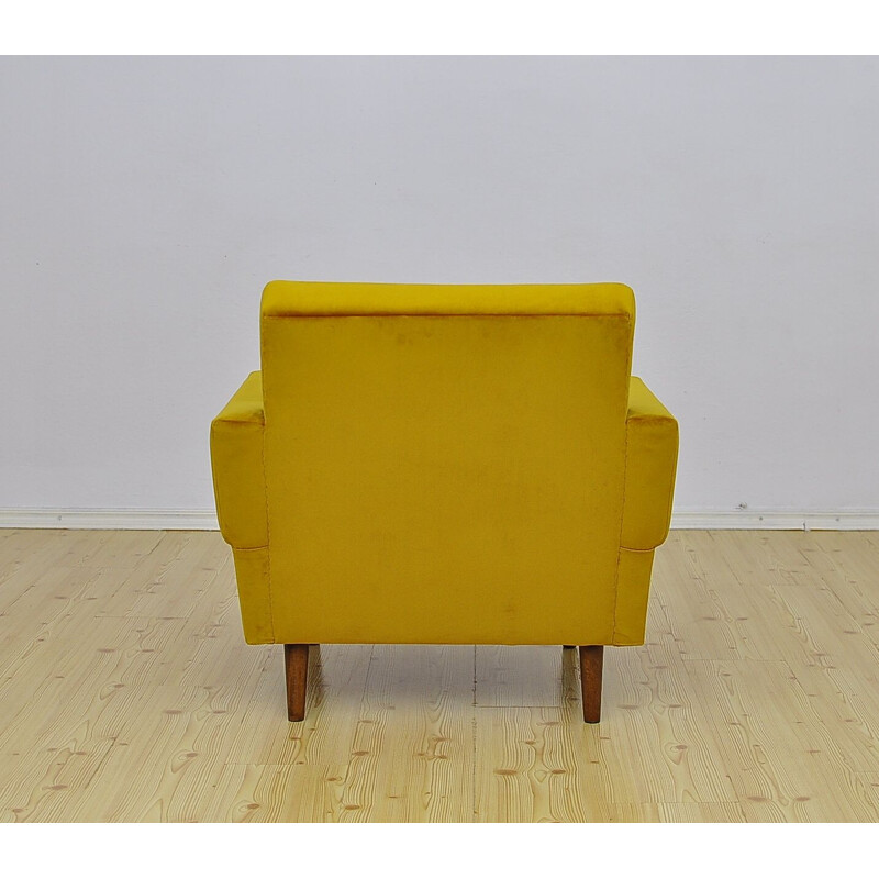 Fauteuil vintage en velours jaune, 1960