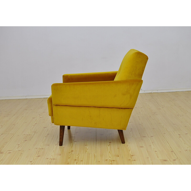 Mid-century yellow velvet armchair, 1960s