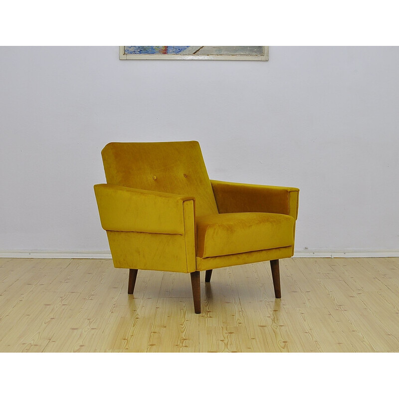 Mid-century yellow velvet armchair, 1960s