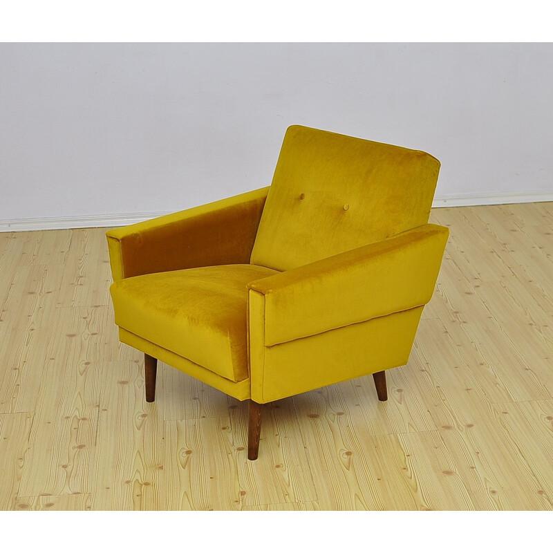 Mid-century yellow velvet armchair, 1960s