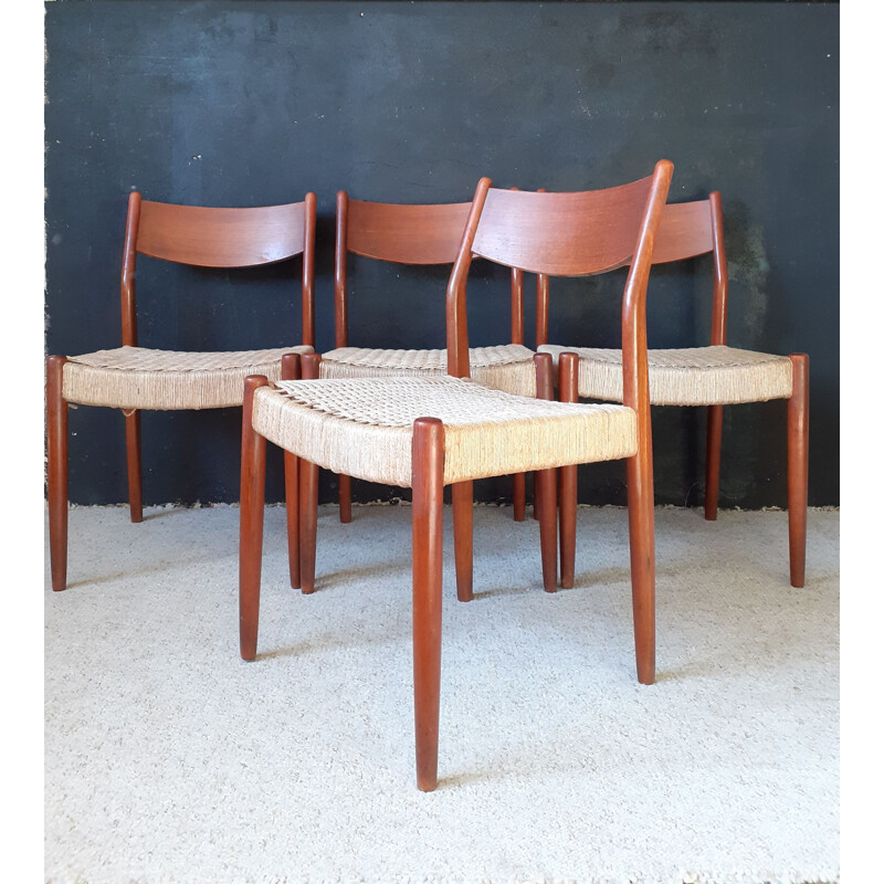 Ensemble de 4 chaises cordées vintage par Cees Braakman pour Pastoe, 1960