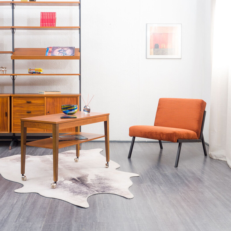 Vintage side table in walnut on castors, 1960s