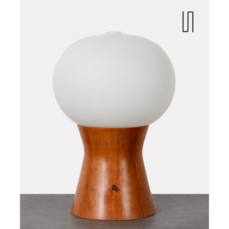 Vintage wood and opal glass lamp for Uluv, 1960