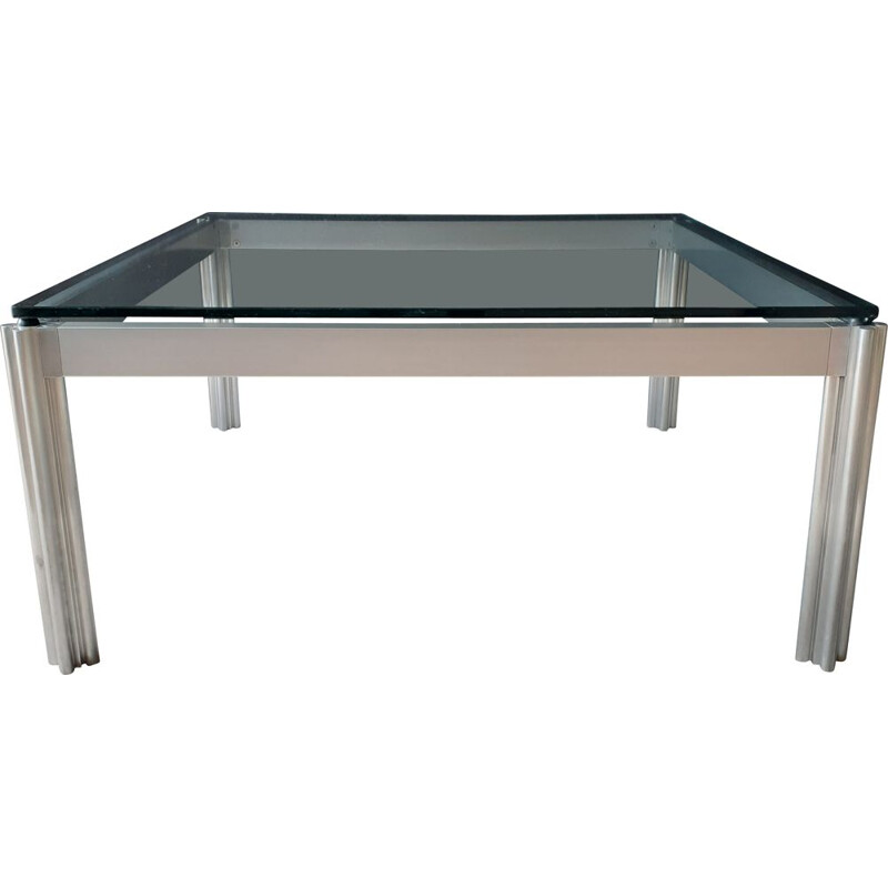 Vintage aluminum and glass coffee table by Georges Ciancimino for Mobilier international