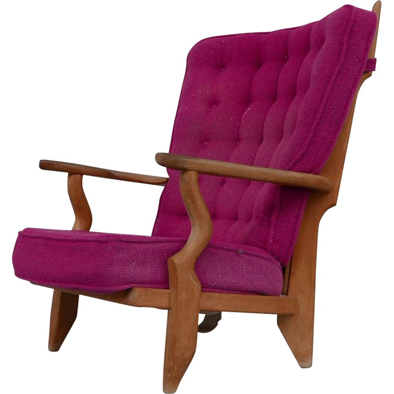 Oakwood mid-century "Repos" armchair by Guillerme et Chambron, France 1960s