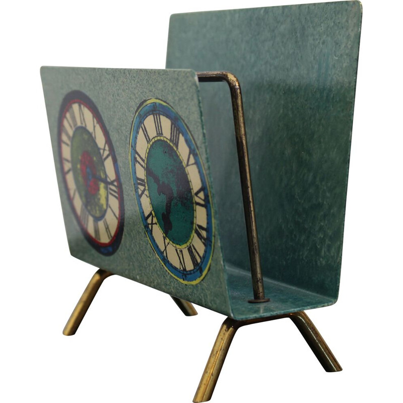 Vintage metal and brass magazine rack, Italy 1950s