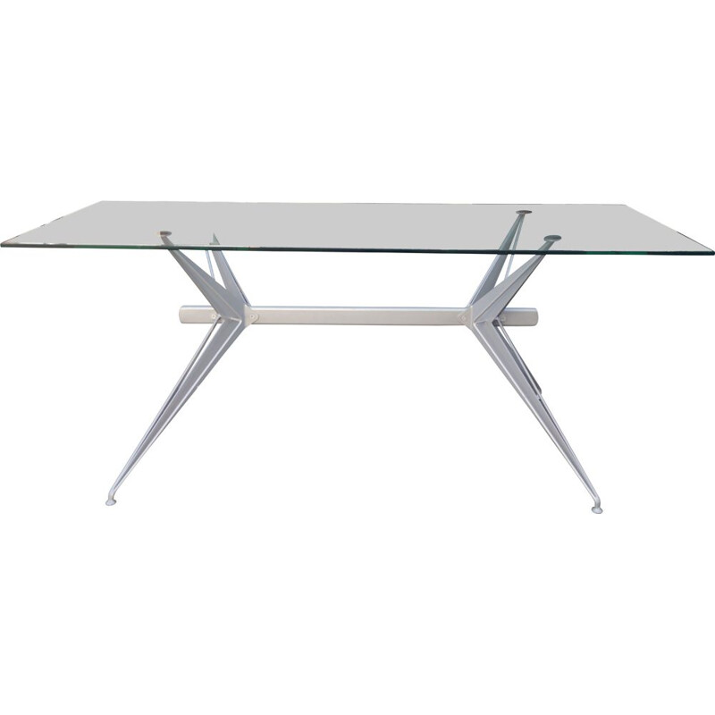 Vintage glass and steel table, 2000