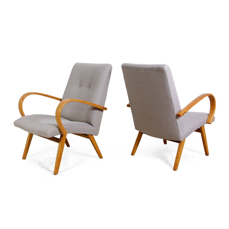 Pair of lounge chairs and matching stool, Jindrich HALABALA - 1950s