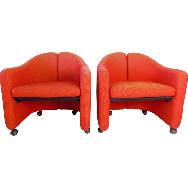 Paar vintage Tecno Ps142 fauteuils van Eugenio Gerli