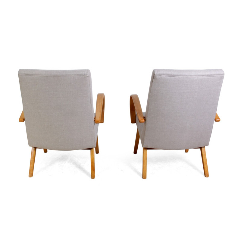 Pair of lounge chairs and matching stool, Jindrich HALABALA - 1950s